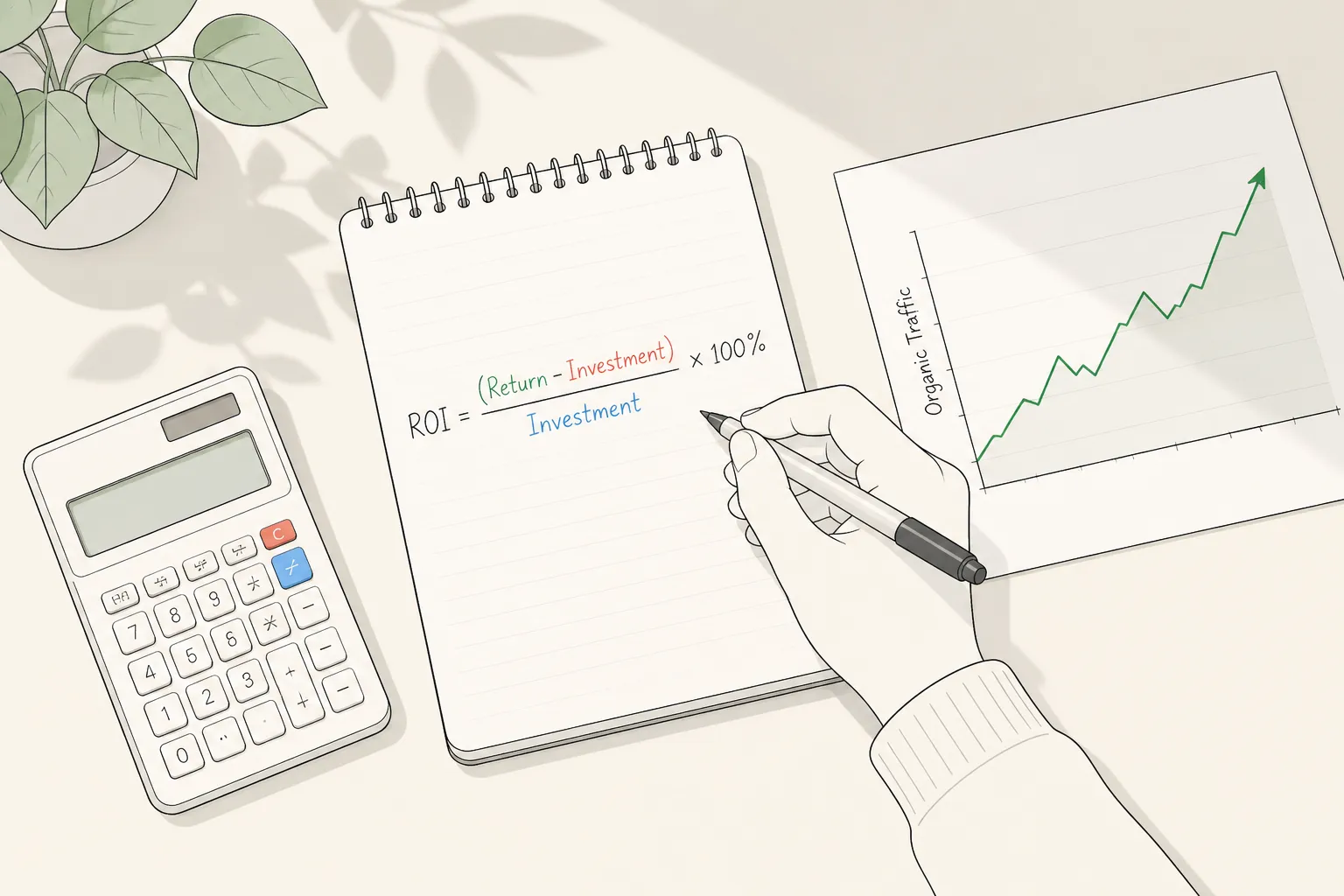 Use this SEO ROI calculator to turn content, links, GEO, and indexing fixes into sessions, profit, ROI, and payback. Includes a worked example and scenarios.